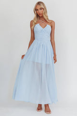 The Dreamers Ruched Basque Waist Maxi Dress Blue