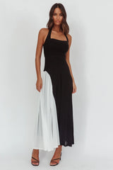 Lira Contrast Halter Maxi Dress Black White