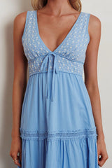 Joycelin V-Neck Eyelet Maxi Dress Blue