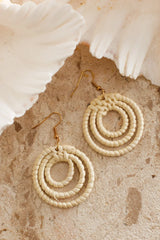 Batavia Spiral Rattan Hook Earrings Beige