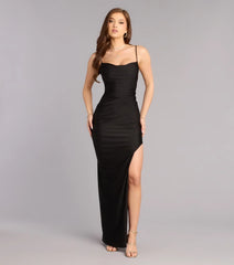 Meg Cowl Neck Slit Formal Dress