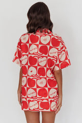 Ithaca Cherry Print Short Sleeve Shirt Red Beige