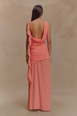 Daria Draped Chiffon Maxi Dress - Pastel Nectarine