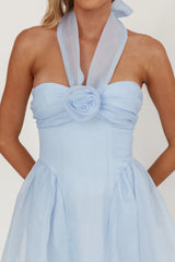 Elvera Rose Bust Halter Midi Dress Blue