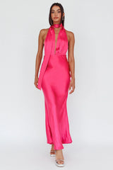 Italia Azure Halterneck Maxi Dress Hot Pink
