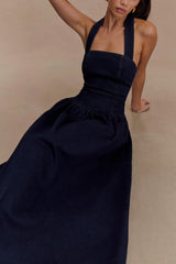 Caroline Denim Halter Midi Dress - Indigo Blue