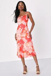 Fabulous Destiny Pink Floral Swiss Dot Cowl Neck Midi Dress