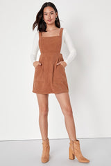 Embracing Autumn Brown Corduroy Pinafore Mini Dress