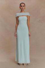 Aurora Slinky And Mesh Split Maxi Dress - Lagoon