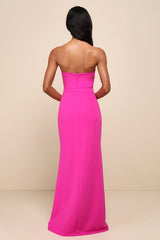 Effortless Radiance Magenta Strapless Mermaid Maxi Dress
