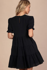 Favorite Day Black Puff Sleeve Tiered Mini Dress
