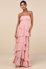Gorgeous Essence Blush Strapless Tiered Maxi Dress