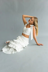 Dawn Bow Strap Bustier Top + Tiered Ruffle Skirt Set