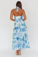 Seascape Halterneck Layered Maxi Dress Floral Blue