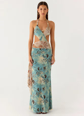 Rebel Beaded Maxi Dress - Aqua Blur