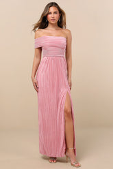 Poised Performance Pink Plisse One-Shoulder Maxi Dress