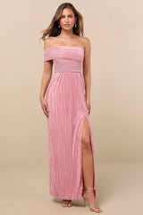 Poised Performance Pink Plisse One-Shoulder Maxi Dress