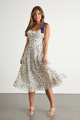 Candice Ivory Floral Ruffled Tie-Strap Midi Dress