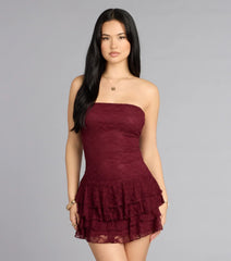 Flirt First Strapless Lace Tiered Mini Dress