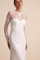 Laveau White Lace Bustier Backless Mermaid Maxi Dress