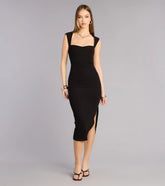 Soft Curve Alert Rib Knit Midi Dress