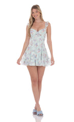 Chiffon Floral Dress in Aqua Green