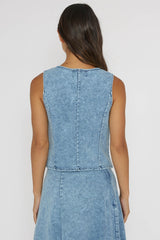 Rhythms Button Vest Denim Blue