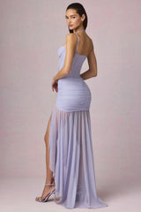 Ruched Asymmetric Corset Gown in Lilac