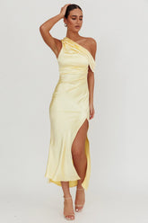 Floret Asymmetric Neckline Midi Dress Butter