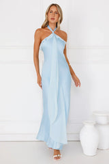 Luxora Lady Halter Satin Maxi Dress Blue