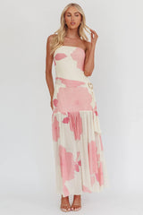 Antonella Strapless Waist Sash Maxi Dress Floral Pink