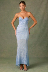 Embellished Sweetheart-Neck Fishtail Gown in Sky Blue