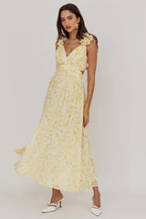 Madara Lace-Up Back Maxi Dress Floral Yellow