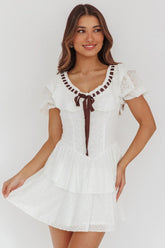 Rayelle Puff Sleeve Ruffle Eyelet Embroidery Mini Dress White