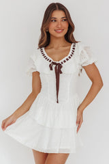 Rayelle Puff Sleeve Ruffle Eyelet Embroidery Mini Dress White