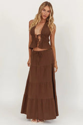Under The Moons Tie Waist Maxi Skirt Cocoa