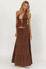 Under The Moons Tie Waist Maxi Skirt Cocoa