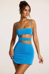 Textured Jersey Cut-Out A-Line Mini Dress in Cobalt Blue