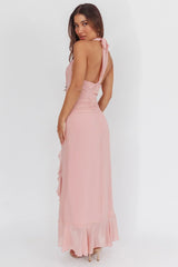 Logen Cowl Halterneck Maxi Dress Blush