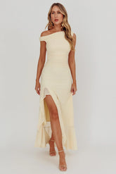 Moonlit Magic Asymmetric Neckline Maxi Dress Light Yellow