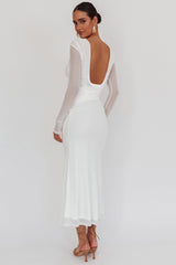 Lustre Open Back Mesh Maxi Dress White