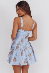 Get My Attention Basque Waist Mini Dress Floral Blue
