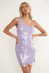 Nights In Portofino Asymmetric Shoulder Sequin Mini Dress Purple