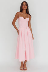 Kearsy Box Pleat Sweetheart Neckline Midi Dress Pink
