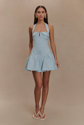 Calipso Halter Mini Dress - Cornflower Blue