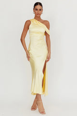 Floret Asymmetric Neckline Midi Dress Butter