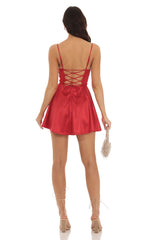 Satin Cowl Neck Dress in Red