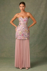 Embellished Convertible Lace-Up Gown in Floral Pink