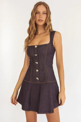 Big Plans Button Front Mini Dress Denim Indigo