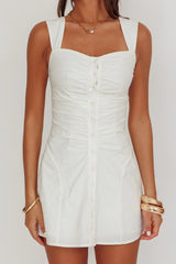 High Tide Buttoned Textured Mini Dress White